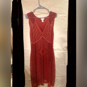 Monroe & Main Red Crochet Midi Dress